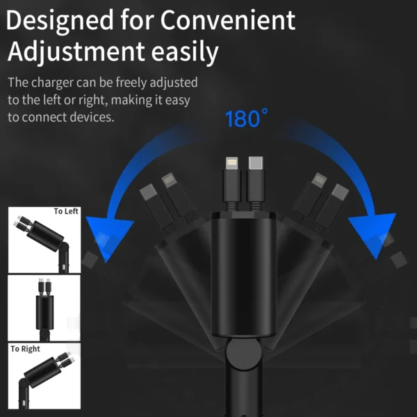 120W 4 in 1 Retractable Car Charger Mobile Phone USB PD Type C Cable for Iphone Fast Charge Cord Cigarette Lighter QC Adapter - Image 7