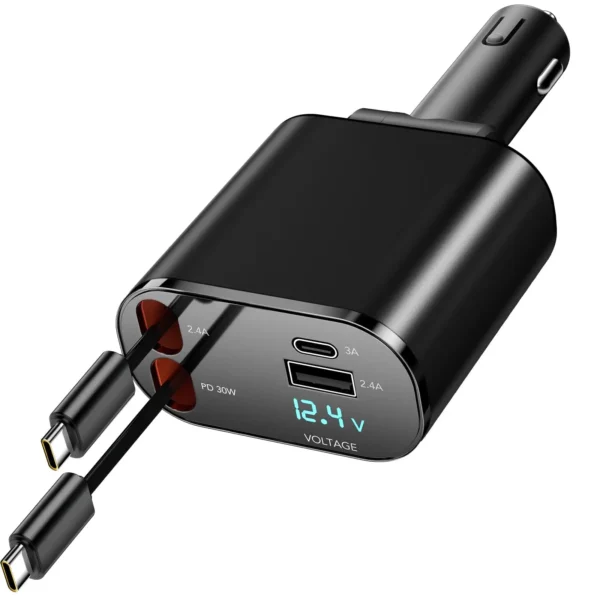120W 4 in 1 Retractable Car Charger Mobile Phone USB PD Type C Cable for Iphone Fast Charge Cord Cigarette Lighter QC Adapter - Image 4