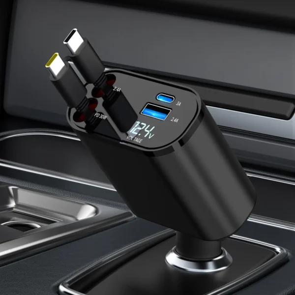 120W 4 in 1 Retractable Car Charger Mobile Phone USB PD Type C Cable for Iphone Fast Charge Cord Cigarette Lighter QC Adapter - Image 3