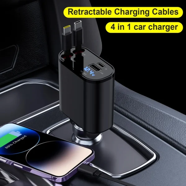 120W 4 in 1 Retractable Car Charger Mobile Phone USB PD Type C Cable for Iphone Fast Charge Cord Cigarette Lighter QC Adapter - Image 6