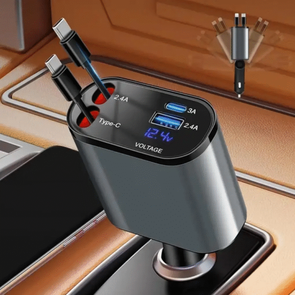 4 in 1 120W Fast Car Phone Charger Retractable Type-C Car Charger USB Car Charger for Iphone Android Galaxy Pixel TCL - Image 2