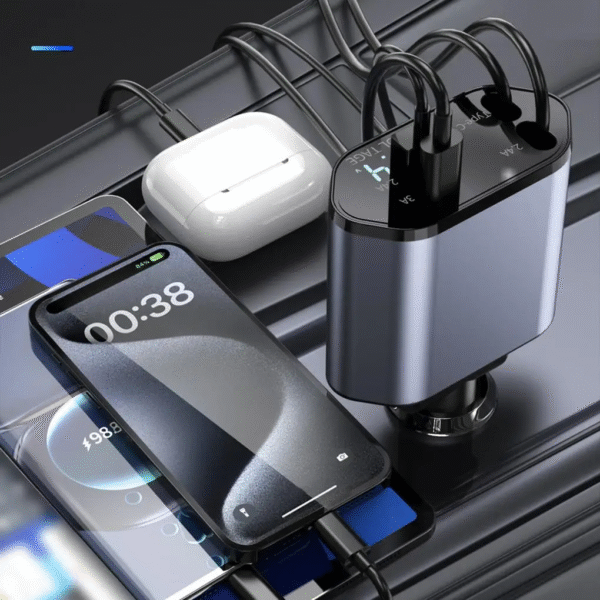 4 in 1 120W Fast Car Phone Charger Retractable Type-C Car Charger USB Car Charger for Iphone Android Galaxy Pixel TCL - Image 3